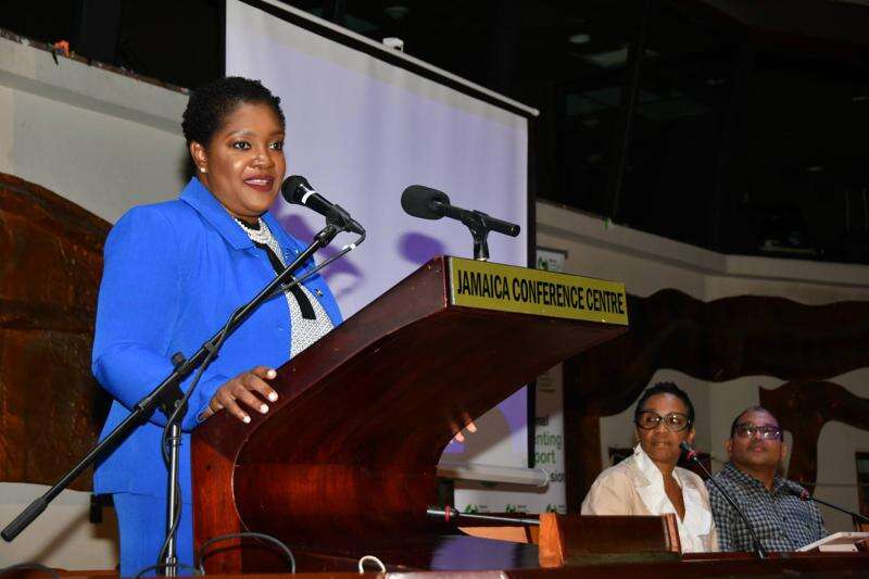 Kaysia Kerr delivering a keynote address at an international education summit